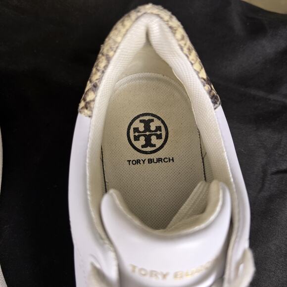 Tory Burch Womens Howell Court Sneaker Size 6.5 White Leather Snake Casual Shoe - Picture 8 of 14